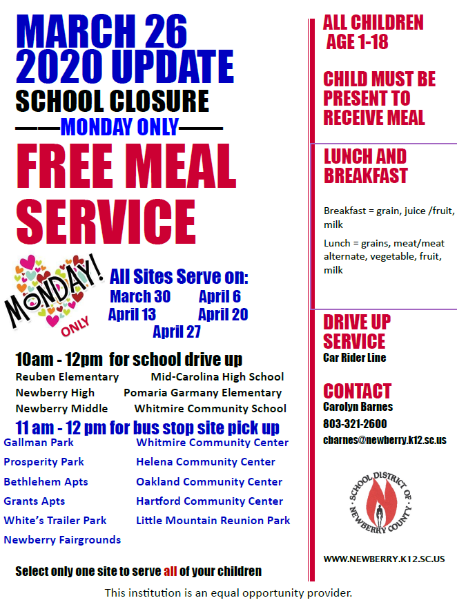 Meal Service Pickup And Delivery Options Newberry Elementary School
