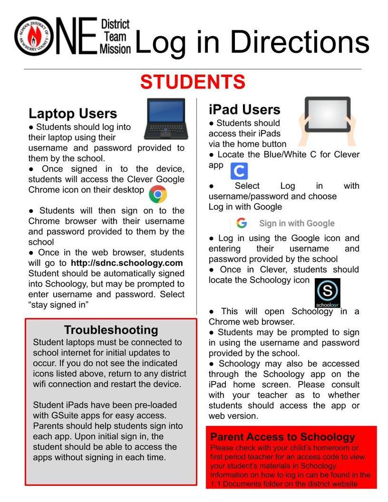 Student Log in Directions