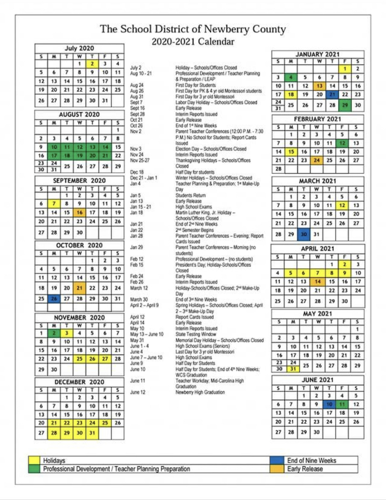 Revised 2020-2021 Calendar