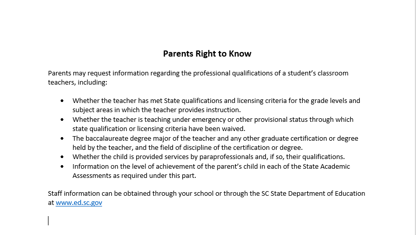 Parents Right to Know 