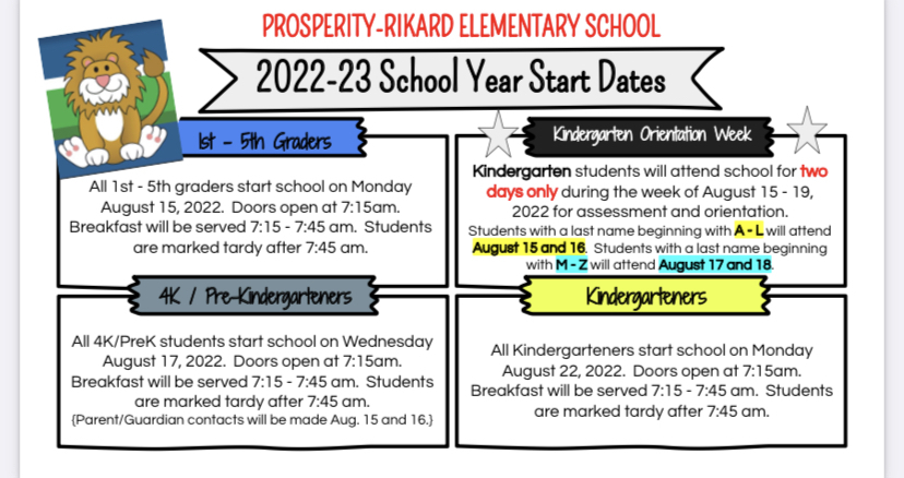 2022-2023 Start Dates for Students