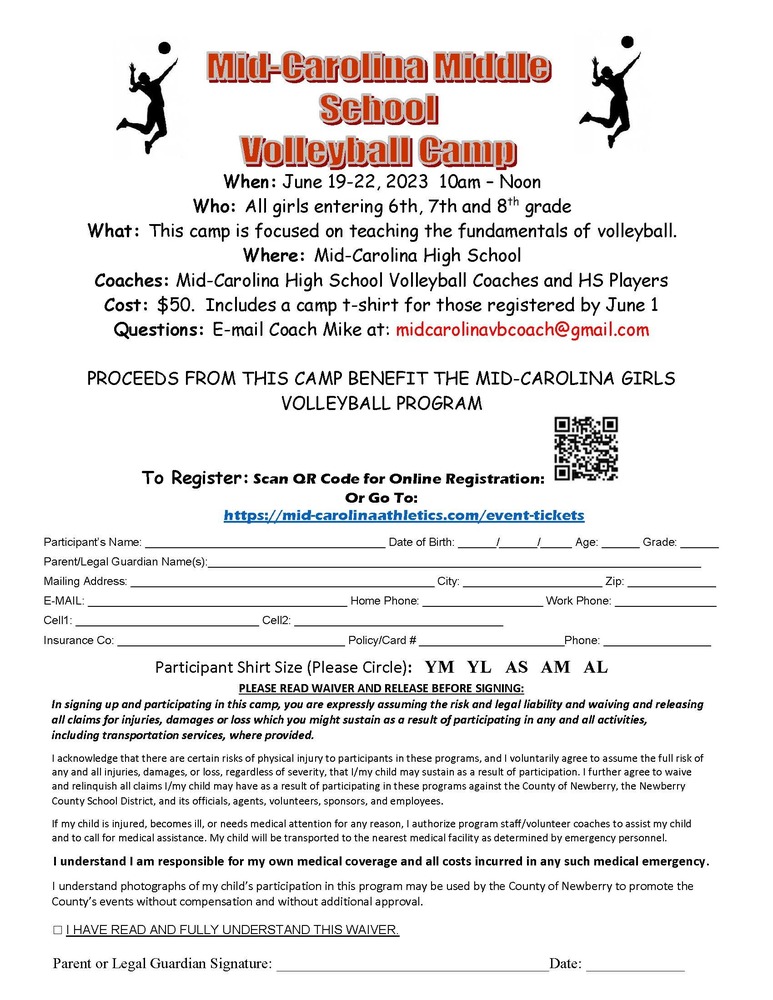 Mid-Carolina Middle School Volleyball Camp