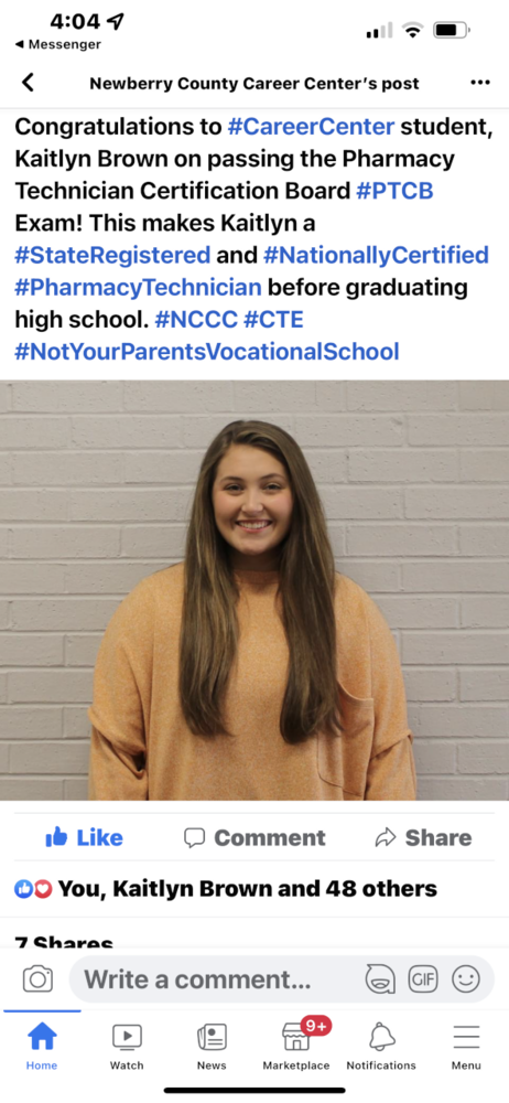 Kaitlyn Brown Passes Pharmacy Tech Cert Exam!