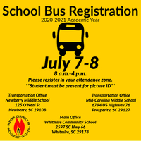 School Bus Registration for 2020-21 to be held July 7-8