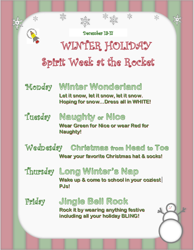 Winter Holiday Spirit Week - Dec. 13-17