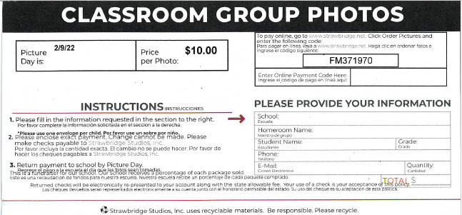 Classroom Group Picture Order Form