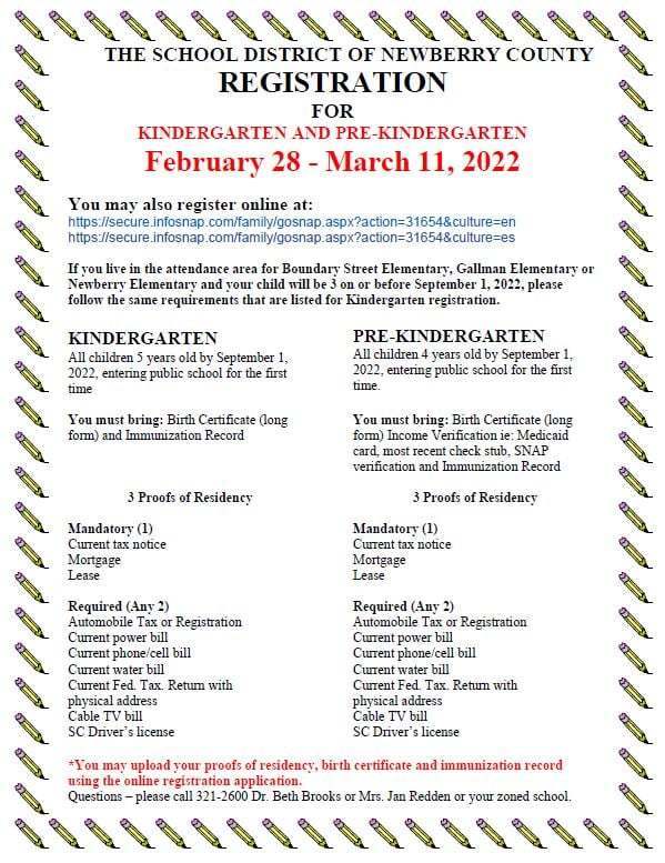 Pre-K and K Registration Info