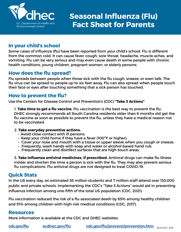 DHEC Flu Fact Sheet