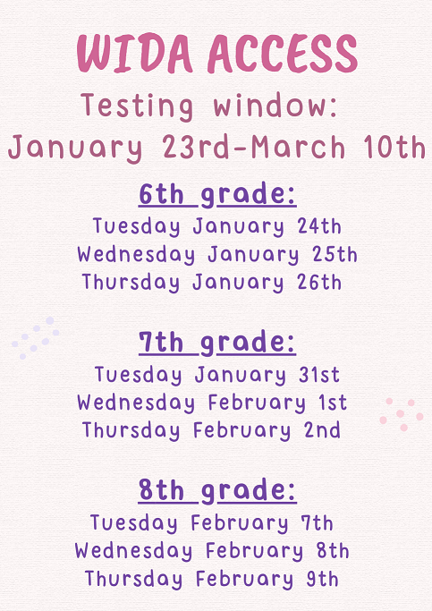 WIDA testing schedule