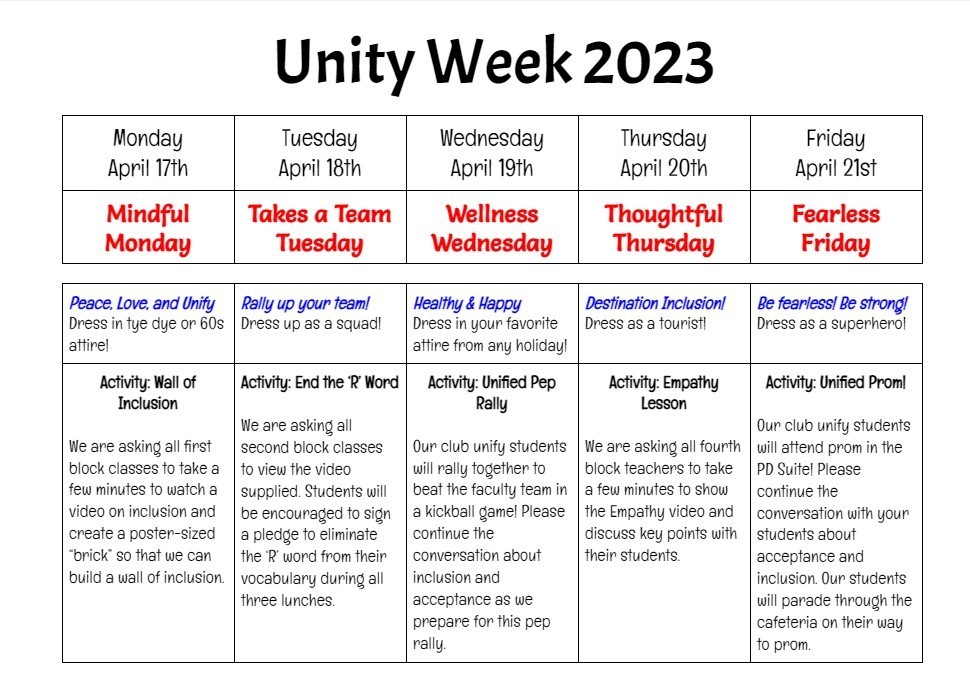 Unity Week Dress up Days